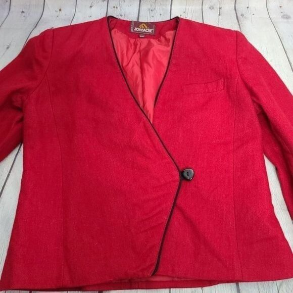 Vintage 90s Jordache Red Wool Jacket Blazer - Picture 14 of 15